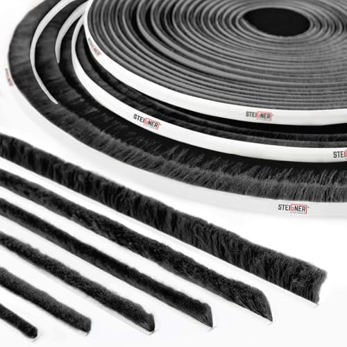 STEIGNER Guarnizione a spazzola autoadesiva nero 8 mm x 10 m - Guarnizione per finestre, porte scorrevoli e interne - Isolamento dal freddo, protezione contro gli insetti