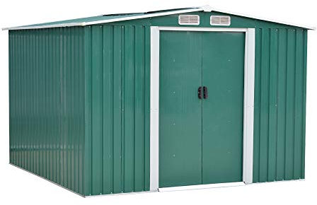Panana Sheds 8 x 6ft Tool Storage House Metal Garden Apex Roof Storage Shed Door at 8ft side (Green)