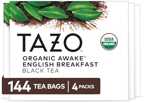TAZO Organic Awake English Breakfast Black Tea Bags, Bold Traditional Breakfast-Style Black Tea, 144 Total Tea Bags (36ct - Pack of 4)