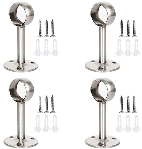4 Pezzi Staffa di Montaggio a Soffitto, Supporti per Aste per Tende, Staffe per Tende Armadio, con 12 Viti e 12 Tubi di Espansione, per Appendere Traverse da 25 mm, Argento