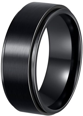 Udolfly Mens Fidget Rings Anxiety Rings for Men Womens Chain Spinner Rings for Adults Titanium Steel Ring Solid Black Size 12