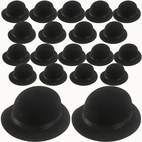 SGBETTER Lot de 20 chapeaux melon en plastique noir pour costume de luxe pour adultes et enfants