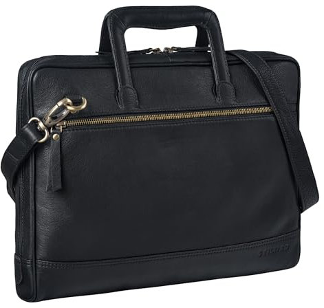 STILORD Pierce Laptoptasche mit Griff Leder Aktentasche 15 Zoll Vintage Dokumententasche A4 Business Bürotasche mit Schultergurt und Handschlaufe Farbe:schwarz