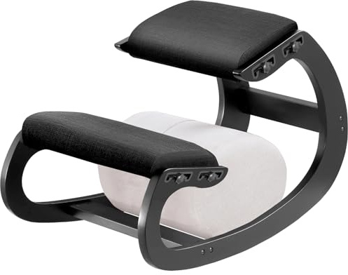 MallVitally Adjustable Kneeling Chair for Home Office, Ergonomic Wooden Rocking Chair with Angled Seat and Padded Knee Support(Black)