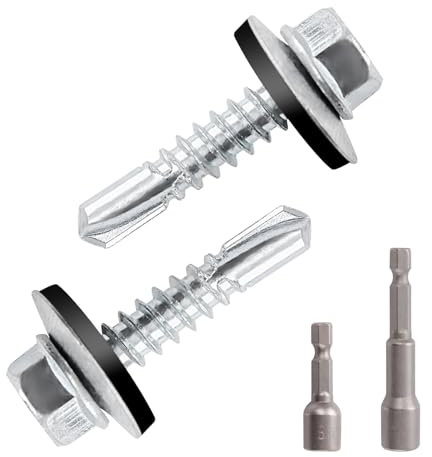NICKLIN Tornillos de Chapa Trapezoidal,104 Tornillos Autorroscantes Con Arandela de Sellado,2 Unidades Juego de Llaves Hexagonales M8, Tornillos Autorroscantes De Acero Galvanizado(4.8x19mm+5.5x25mm)