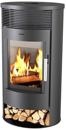 EIDER BIOMASA - Ronde - Poêle à bois 7,79 kW - Compact 102 x 49 x 56 cm - Design japonais - Chauffe jusqu'à 140 m³ - Efficacité énergétique Classe A