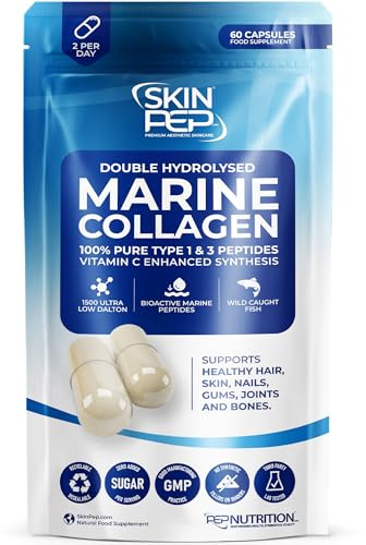 100% Pure Marine Collagen (60 Capsules) - 1270mg (Not Collagen Powder) - 1 Month Supply - Collagen Supplements for Women & Men - Premium Double Hydrolysed Triple Filtered Type 1&3 Peptides by SkinPep