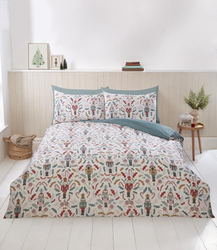 Rapport home Set di biancheria da letto in microfibra, motivo natalizio con schiaccianoci, set copripiumino matrimoniale multicolore