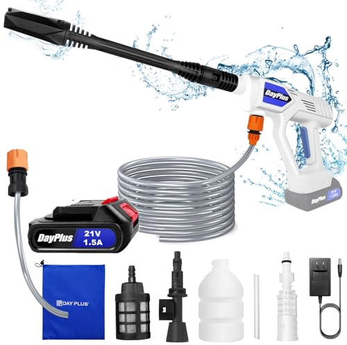 Cordless Pressure Washer,21V 30 Bar/435 PSI Portable Pressure Washer with 1.5Ah Battery,16.4FT Hose Pressure Cleaner for Car/Floor/Garden Cleaning & Watering (White)