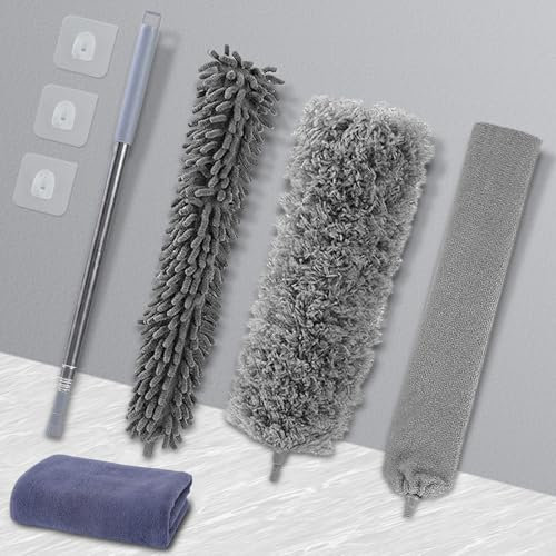 UZSUZZ 8 Pezzi Spolverino Telescopico Allungabile 280cm Togli Ragnatele Allungabile Microfibra Spolverino per Polvere Soffitto Ragnatela Ventilatore Tenda