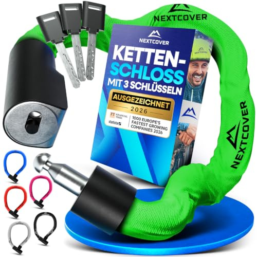 NEXTCOVER® Kedjelås Cykel med Nyckel - [SAFESECURE] Kraftigt Anti-stöld Lås - Härdat Stål & Väderbeständigt - Lämpligt för E-Cykel, Skoter & Motorcykel - 90 cm (Inkl. 3 nycklar)