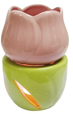 Portavelas de Tealight | Única Forma de Flor de aromaterapia Estufa | Difusor de de cerámica con Forma de Flor | Calentador de Fragancia Flowwer con Cuchara de Vela | Soporte para candelabros