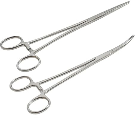 2Pcs Locking Pliers Piercing Pliers, Self-Locking Fishing Forceps, Suturing Piercing Clamp with Powerful Serrated Jaw for DIY Crafting Pet Grooming Multipurpose Tweezers Pincers (4.9in/12.5cm)