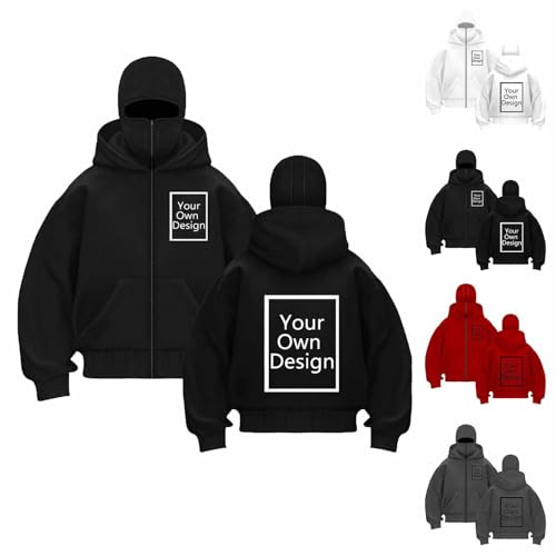 Veste Cagoule Personnalisable pour Hommes/Femmes Sweat à Capuche Balaclava Pull Personnalisé Zip Hoodie Moto Masque Anti-Vent pour Sports de Plein Air Vélo Manteau Automne et Hiver Jackets Zippé