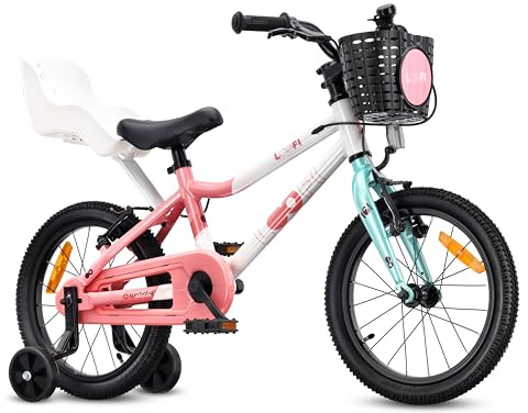 SUN BABY LOOFI lätt flickcykel 16 med dockstol - Vit-Rosa-Mint