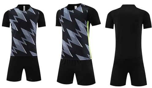 Generico Completo Sportivo Calcio Bambini 2026, Maglietta e Pantaloncini Asciugatura Rapida per Allenamento, Tuta Basket per Bambini, Abbigliamento Sportivo per Ragazzi e Ragazze (Black, 13-14 Years)