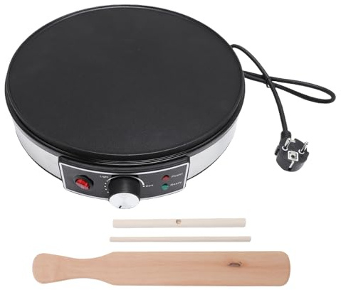 Cryfokt Elektrisk Grillpanna Crepe Maker, 11,8 Tums Non-stick Pan med LED-indikator Justerbar Temperatur, Smetspridare, Träspatel för Crepespannkakor (220V)