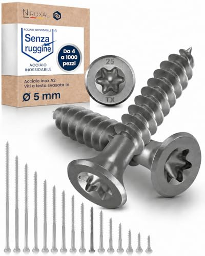 Träskruvar i Rostfritt Stål A2 – Försänkt Huvud TX25 – Delgänga – 5 x 45 mm – 50 Stycken – Universalskruvar för Trä