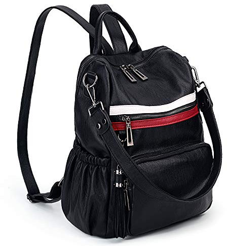 UTO Laptop Backpack Womens Teenage Girls School Bag Ladies Travel Rucksack Multi Compartments Anti Theft Pocket PU Leather Black Upgrade