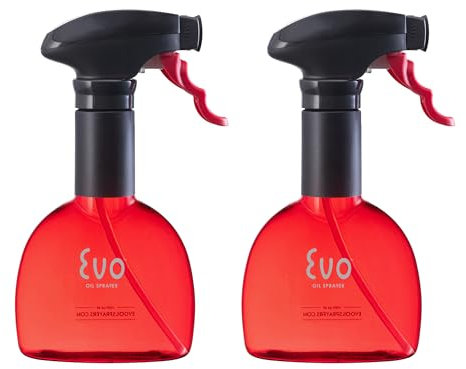Evo Oil Sprayer Minis, Non-Aerosol for Olive, Cooking Oils, and Vinegars, Red, 8-Ounce Capacity, Set of 2