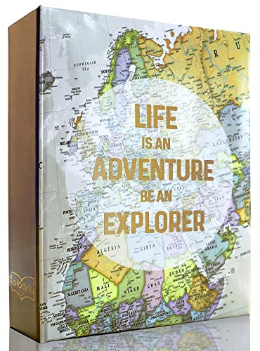 Holoary Photo Albums 4x6 100 Photos, Small Size 1 Picture Per Page, 100 Pockets 4x6, Printed Book Cover Old Map Adventure Travel Vacation