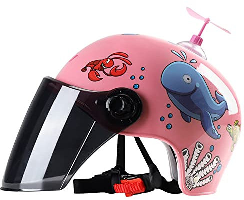 Motorradbatterie Auto Baby Kinderhelm Motorrad Open Face Halbhelm Fahrrad Roller ATV MTB Mountain Road Helm Kinderhelm mit Sonnenblende 44-50CM,U,1