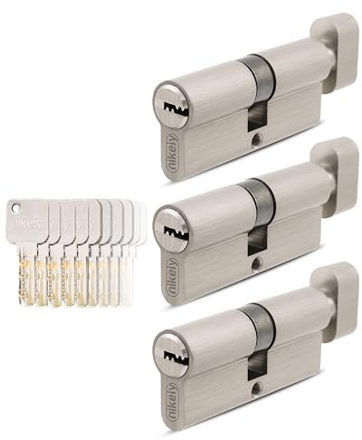 GERCAR Pro 3x Knaufzylinder 35/35 gleichschließend Set 3 Schließzylinder mit Knauf inkl. 15 Schlüssel - 70 mm Türschloss Zylinderschloss 3er Zylinder - Länge: 70mm, A:35 B:35 - Messing matt massiv