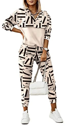 Onsoyours Damen Trainingsanzug Sportanzug Mode 2 Stück Set aus Sweatshirt mit Jogginghose A Khaki M