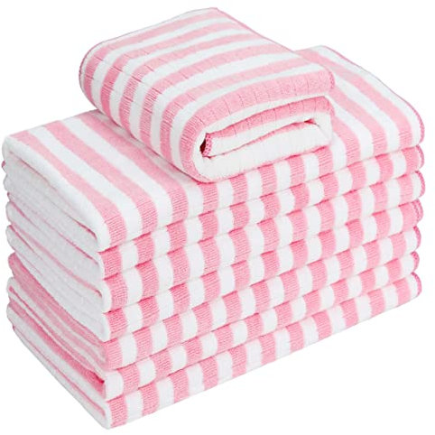 gryeer 8er-Set Microfaser Geschirrtücher, super saugfähig, weich und dick Küchentücher,Überprüfen Sie entworfen mit hängenden Schleifen, 65 x 45 cm,Pink