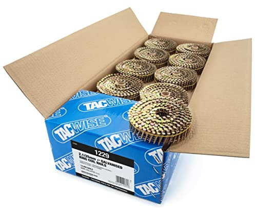 TACWISE 1229 Clavos en Bobina Plana Galvanizados de Tipo 2,1/25 mm, Vástago Anillado, Inclinados 16°, Agrupados con Alambre, Paquete de 14.400, Dorado, 25mm