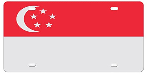 Placa de matrícula de la bandera de Singapur, marco de matrícula de bandera nacional, decoración patriótica, placa frontal de metal, etiquetas personalizadas, placa de coche, marco de cubierta de