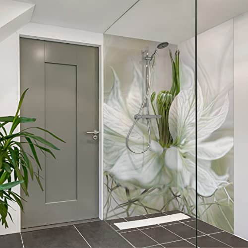 Bilderwelten Eck-Duschrückwand Folie 2x 210x90 cm Weiße Nigella Bad-Rückwand Motiv fugenlose Wandverkleidung Dusche