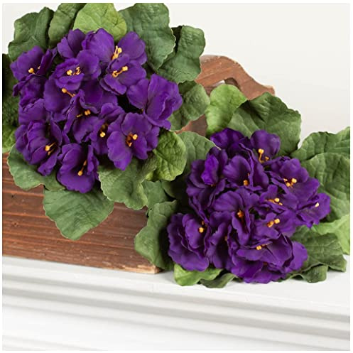 Factory Direct Craft Purple African Violet Artificial Silk Flower Bushes - Pack of 2 Individual Artificial Polysilk Faux Violet Flowers