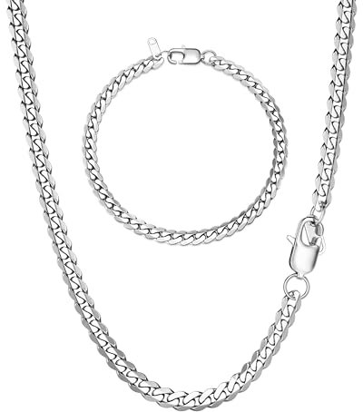 LOLIAS Panzerkette Herren Edelstahl Personalisiert 5/9MM Breite Glieder Hip-Hop Edelstahl Kette Mann Halskette und Armband Herren Silber für Männer Jungen Länge 46-55CM wählbar