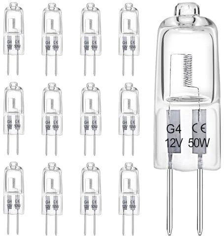 LedWekei Lampadine alogene G4, lampadina a capsula trasparente da 12V 50 W, lampadina a capsula trasparente a 2 pin, lampadine dimmerabili a luce bianca calda 2700 K (confezione da 12)