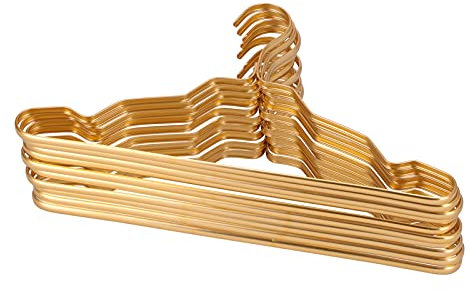 UPQRSG Confezione da 10 Grucce, Gruccia per Abiti in MEtallo Dorato Lucido Resistente da 16 Pollici, Grucce in Filo di Alluminio Spaziale con Scanalature Antiscivolo, Organizer Salvaspazio per Cappott