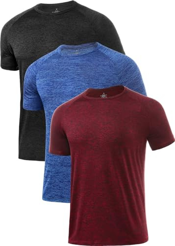 Ullnoy Dry Fit Sports Mens T Shirts Multipack Black/Dark Blue/Wine XL