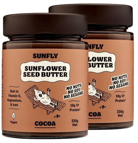 SUNFLY Protein Chocolate Spread from Sunflower Seeds, Vegan, Nut Free, No Palm Oil, No Soy, Dairy Free, No Lactose, Rich in Vitamins and Minerals (2x330g)