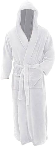 Peignoir en tissu éponge pour homme avec capuche - Long et léger - En tissu éponge - Pour l'hiver - Chaud et douillet - En flanelle - Grandes tailles - Peignoir à capuche