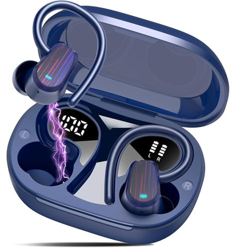 OYIB Wireless Earbuds Sport, Mini Bluetooth 5.4 Headphones with 4 ENC Mic, 50H Playtime Wireless Headphones with Earhooks, LED Display, IP7 Waterproof Wireless Earphones for Running/Gym Dark Blue