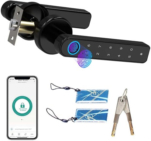 Rynli Smart Door Lock 4-in-1 Electronic Fingerprint Handle with Electronic Fingerprint, Keyboard Password Bluetooth Digital Smart Lock for Front Door, Bedroom, Home, Office