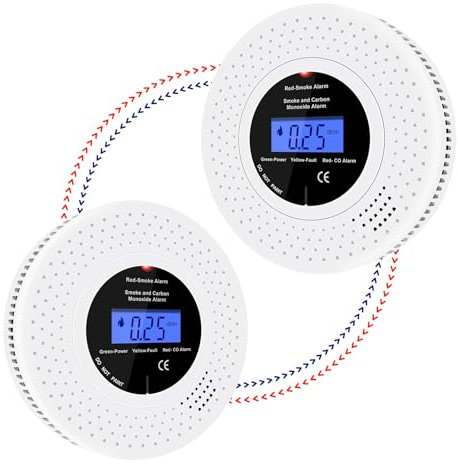 iMeistek Lot de 2 détecteurs de fumée et de monoxyde de carbone interconnectés sans fil avec écran LCD à affichage en temps réel, durée de vie de 10 ans, alimenté par piles