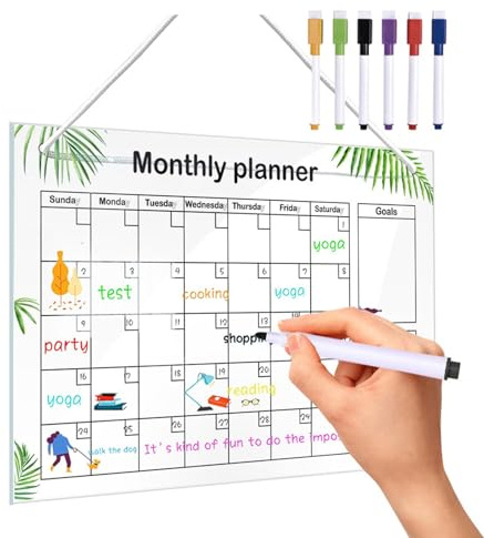 Pizarra mensual para pared | Pizarra acrílica borrable transparente y multifuncional | Decoración de sala de estudio para planes, tareas, pensamientos, recuerdos, estado de ánimo, sugerencias