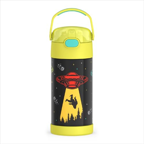 THERMOS FUNTAINER Water Bottle with Straw - 12 Ounce - Kids Stainless Steel Vacuum Insulated Water Bottle with Lid, Out Of This World