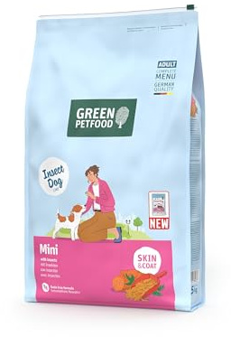 Green Petfood InsectDog Mini (5 x 900 g) | Adult Mini | Premium Trockenfutter mit Insekten für ausgewachsene kleine Hunde | Süßkartoffel & Erbse | getreidefrei | extrakleine Kroketten | 5er Pack