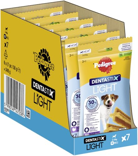 Pedigree Dentastix Light Bâtonnets hygiène bucco-Dentaire pour Petit Chien x7 58g (Pack de 6)