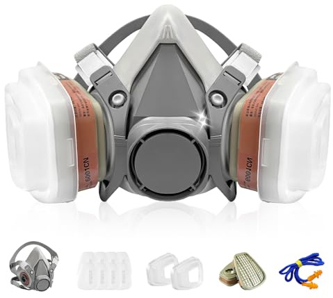 Matlarn Andningsskyddsmask, återanvändbar halvmask, andningsskyddsmask, gasånga, gasmask med 2 filter och 10 filterbomull, dammskyddsmask för målning, fint damm, polering och slipning