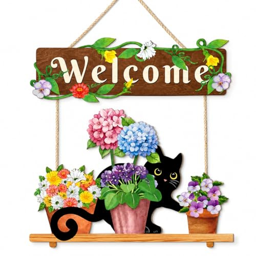 Ghirlanda per porta tutto l'anno, cartello di benvenuto per porta in legno, decorazione rustica, ghirlande colorate floreali, per casa colonica, appartamento, terrazza, con decorazione per porta