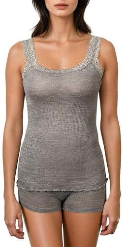 EGI Canottiera Donna Lana Seta Elegante Pizzo Made in Italy Sottogiacca Intimo Top Donna, Art. 1491 (L-XL, Grigio Medio)