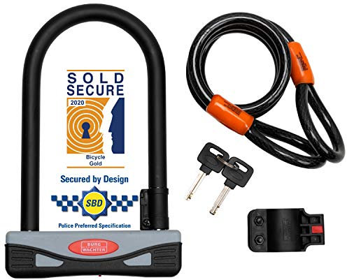 Burg-Wächter Gold Sold Secure Bicycle D Lock & 1.2M Security Cable,One Size, Black